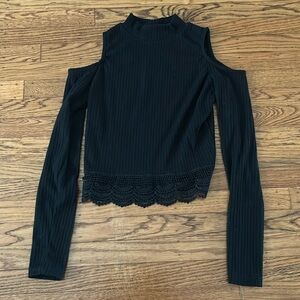 Black High Neck Cut Out Sleeve Crop Top